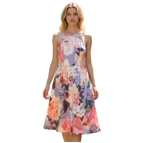 Vince Camuto Printed Scuba Fit & Flare Dress Pockets Floral Colors Size 8